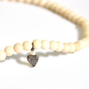 925 Silver Pave Natural Diamond Heart & Riverstone Necklace